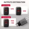 Netzteil AXAGON ACU-PQ67, 67W, PD3.0 + QC4+, 1x USB-C + 1x USB-A, 100–240V, grau/schwarz