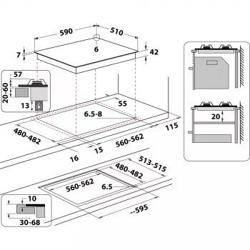 Whirlpool AKT 625/WH Schwarz, Weiß Einbau 60 cm Gas 4 Zone(n)