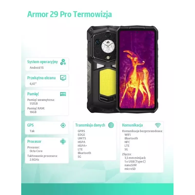 UleFone Smartphone Armor 29 Pro Thermal 5G 16/512GB robustes Smartphone mit Wärmebildkamera, 16GB RAM, 512GB Speicher