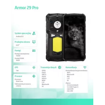 Smartphone UleFone Armor 29 Pro 5G 16/512GB Schwarz, robustes 5G, 16GB RAM, 512GB Speicher