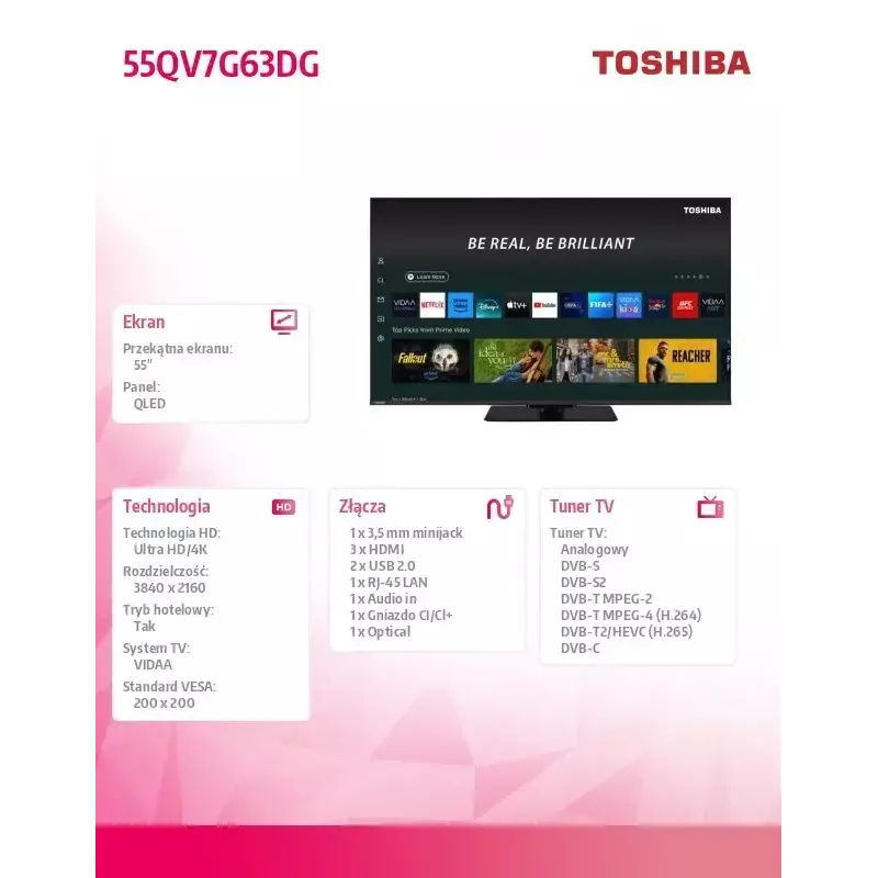Toshiba TV 55QV7G63DG QLED 55-Zoll Smart-TV mit 55-Zoll-Bildschirm
