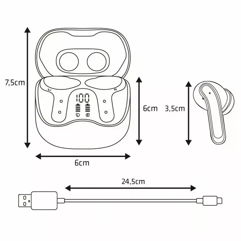 Kabellose In-Ear-Kopfhörer Audiocore AC591 PRO — hybrides ANC, ENC, 6 Mikrofone, USB‑C-Ladung, bis zu 9 Std. Wiedergabe, Tuya-kompatibel, schwarz