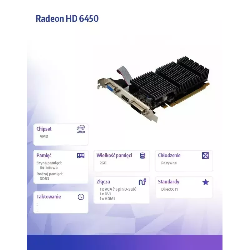Grafikkarte AFOX Radeon HD 6450 2 GB DDR3 64-Bit DVI HDMI VGA Low Profile Passiv AF6450-2048D3L9-V2