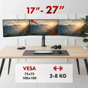 Monitorhalterung MACLEAN MC-137 — Gasdruckfeder, für 3 Monitore 17 Zoll–27 Zoll, je 2–8 kg, schwarz