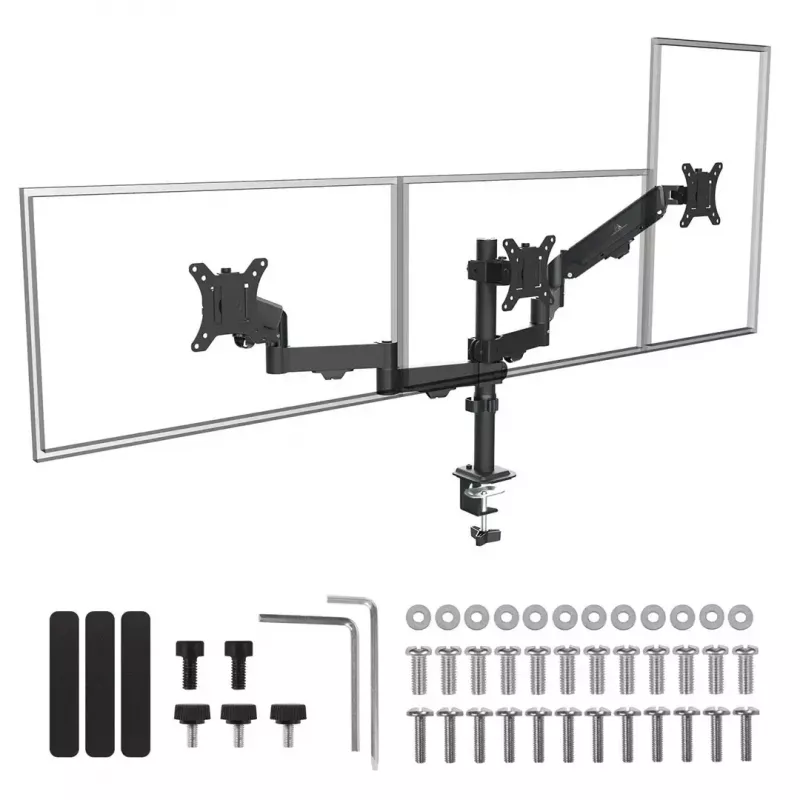 Monitorhalterung MACLEAN MC-137 — Gasdruckfeder, für 3 Monitore 17 Zoll–27 Zoll, je 2–8 kg, schwarz