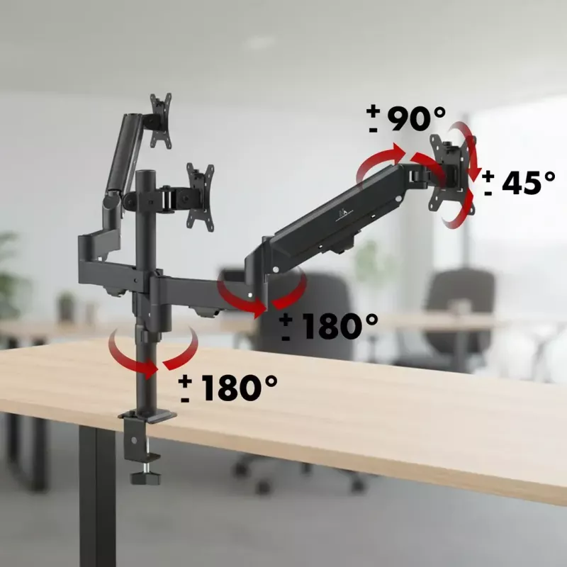 Monitorhalterung MACLEAN MC-137 — Gasdruckfeder, für 3 Monitore 17 Zoll–27 Zoll, je 2–8 kg, schwarz