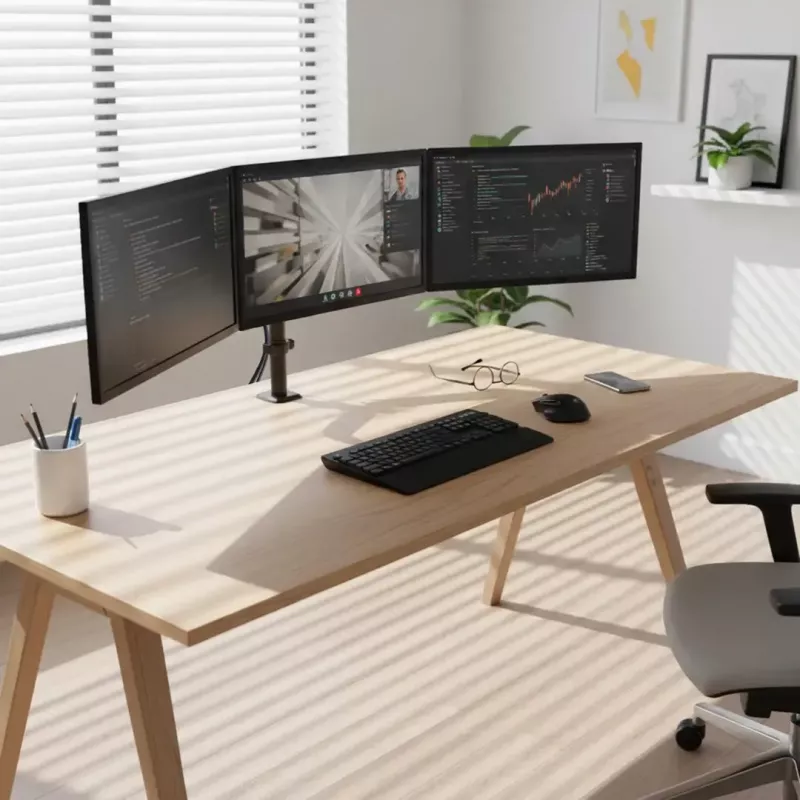 Monitorhalterung MACLEAN MC-137 — Gasdruckfeder, für 3 Monitore 17 Zoll–27 Zoll, je 2–8 kg, schwarz