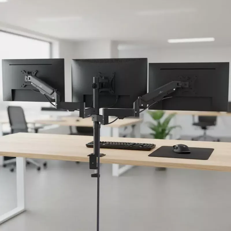 Monitorhalterung MACLEAN MC-137 — Gasdruckfeder, für 3 Monitore 17 Zoll–27 Zoll, je 2–8 kg, schwarz