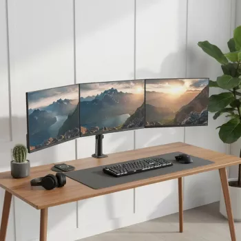 Monitorhalterung MACLEAN MC-137 — Gasdruckfeder, für 3 Monitore 17 Zoll–27 Zoll, je 2–8 kg, schwarz