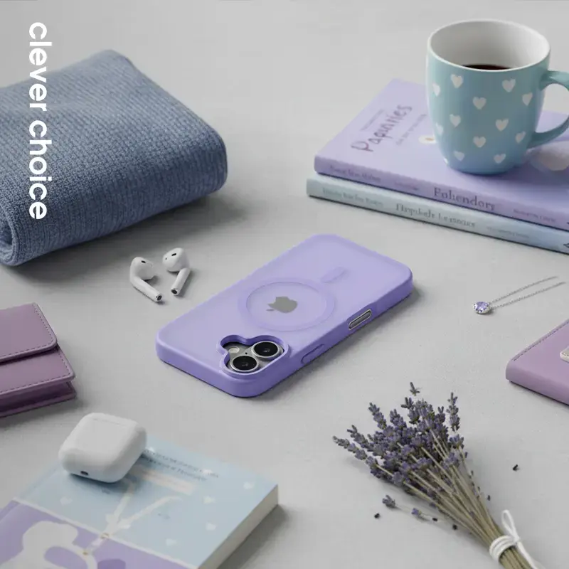 Crong Hybrid Matte Magnetic MagSafe Hülle für iPhone 17 — Transluzentes Lavendel, PC+TPU