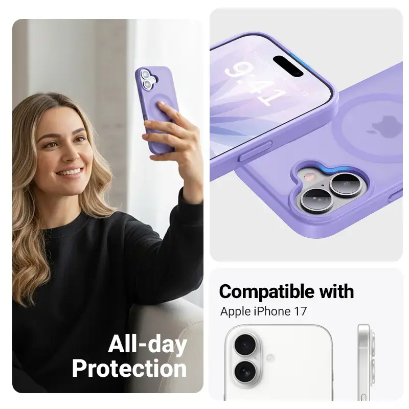 Crong Hybrid Matte Magnetic MagSafe Hülle für iPhone 17 — Transluzentes Lavendel, PC+TPU