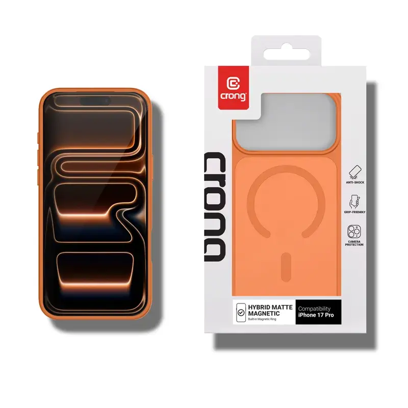 Crong Hybrid Matte Magnetic MagSafe Hülle für iPhone 17 Pro — PC+TPU, transluzentes Orange