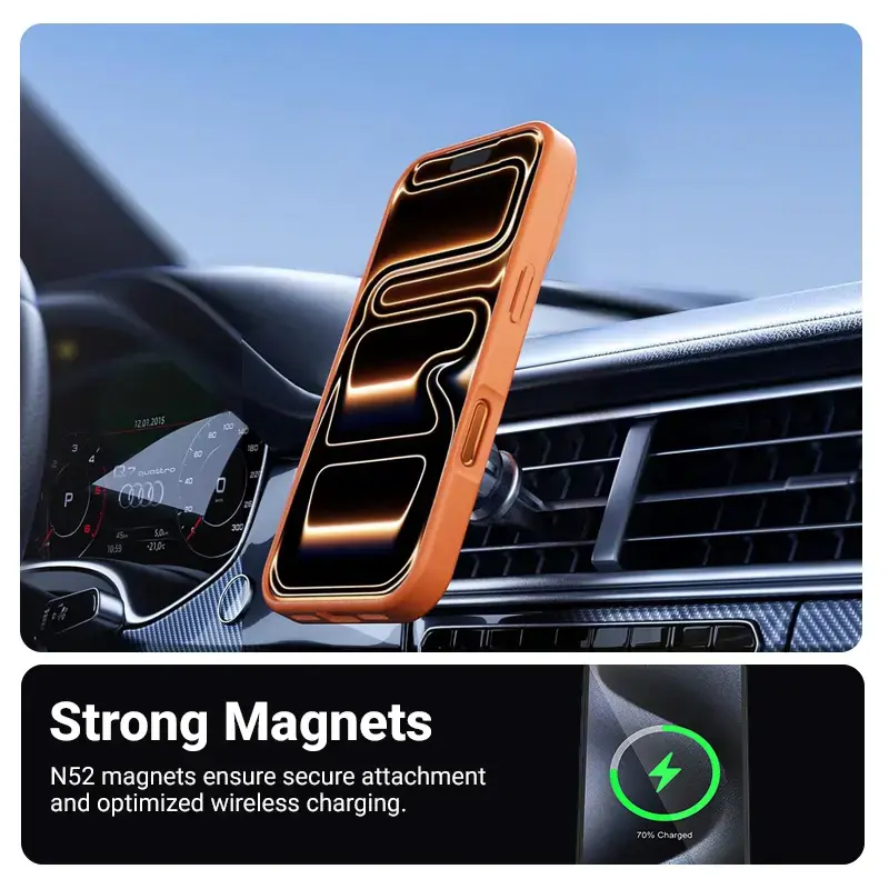 Crong Hybrid Matte Magnetic MagSafe Hülle für iPhone 17 Pro — PC+TPU, transluzentes Orange