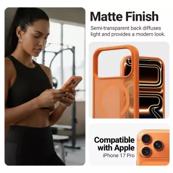 Crong Hybrid Matte Magnetic MagSafe Hülle für iPhone 17 Pro — PC+TPU, transluzentes Orange