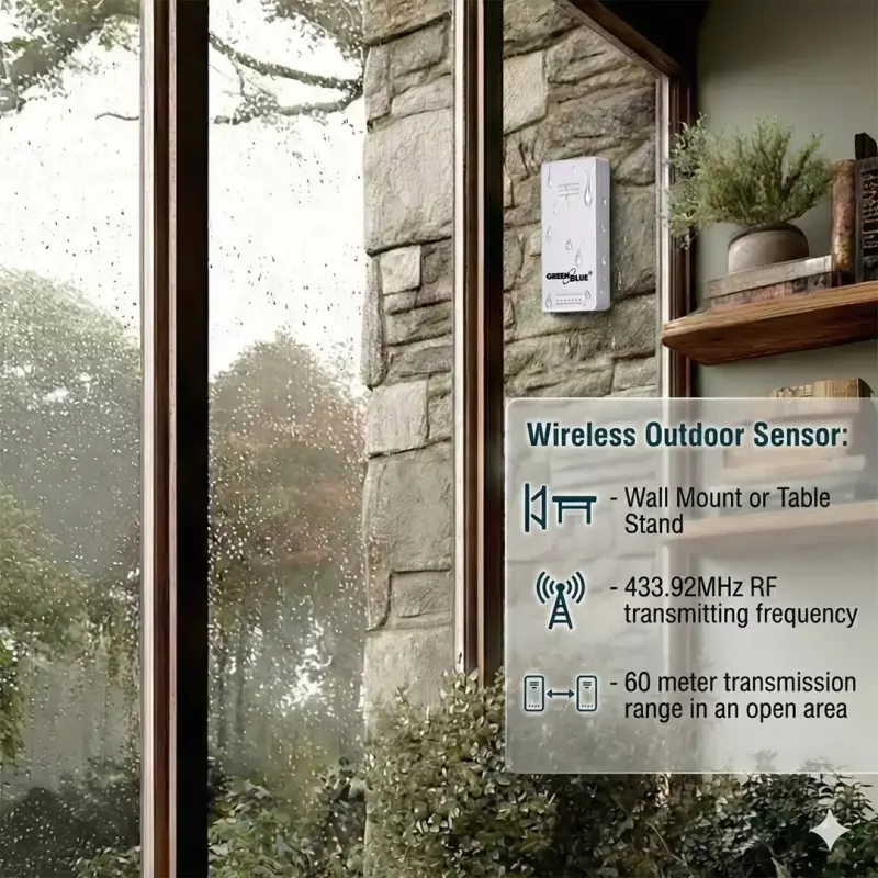 Funkwetterstation GreenBlue GB169 — Innen-/Außentemperatur & Luftfeuchtigkeit, Uhr, Alarm, Reichweite bis zu 60 m, °C/°F wählbar