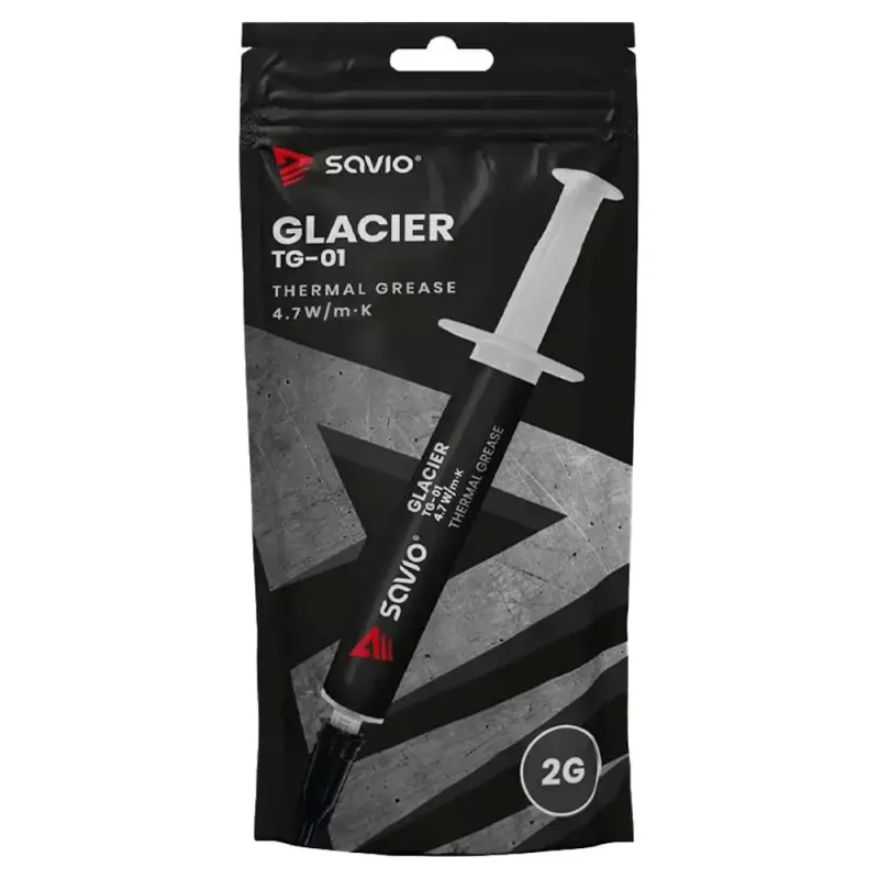 Wärmeleitpaste SAVIO TG-01 2G — Wärmeleitfähigkeit 4,7 W/m·K, 2 ml, grau/schwarz