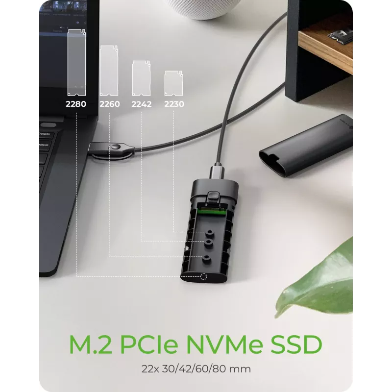 ICY BOX M.2 NVMe-Gehäuse mit USB 3.2 Gen 2 Type-C, SSD-Gehäuse, M.2, PCI Express, 10 Gbit/s, Hot-Swap, Schwarz