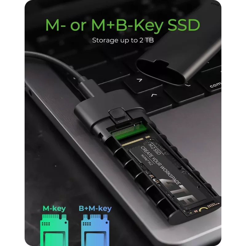 ICY BOX M.2 NVMe-Gehäuse mit USB 3.2 Gen 2 Type-C, SSD-Gehäuse, M.2, PCI Express, 10 Gbit/s, Hot-Swap, Schwarz