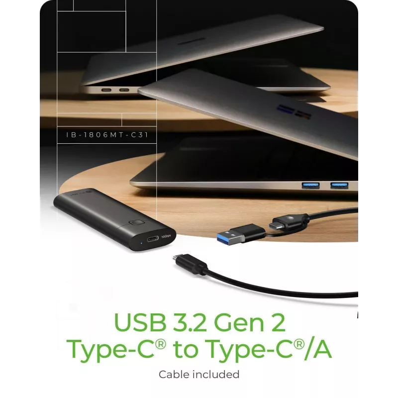 ICY BOX M.2 NVMe-Gehäuse mit USB 3.2 Gen 2 Type-C, SSD-Gehäuse, M.2, PCI Express, 10 Gbit/s, Hot-Swap, Schwarz
