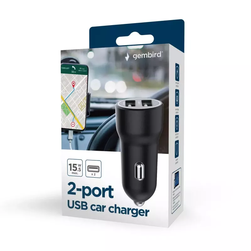 Auto-Ladegerät Gembird TA-UC-2A15-CAR-01 Smartphone Smartwatch Tablet 2 USB-Anschlüsse