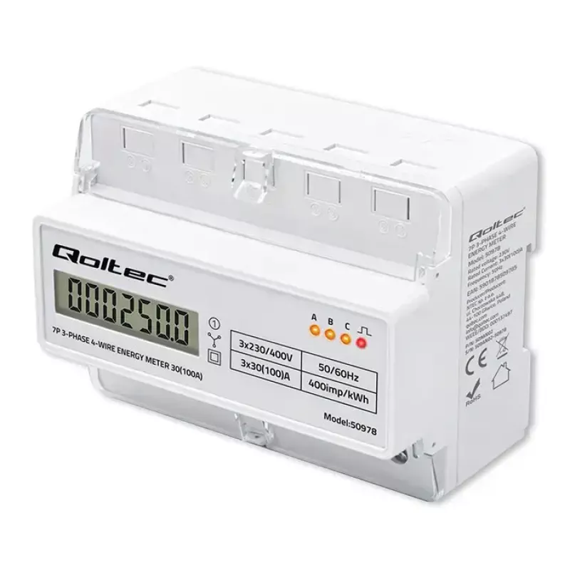 Dreiphasen-Hutschienen-Energiezähler QOLTEC 50978 — 400 V, 100 A