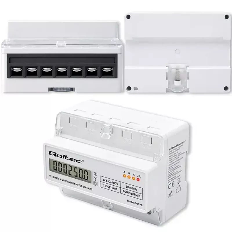 Dreiphasen-Hutschienen-Energiezähler QOLTEC 50978 — 400 V, 100 A