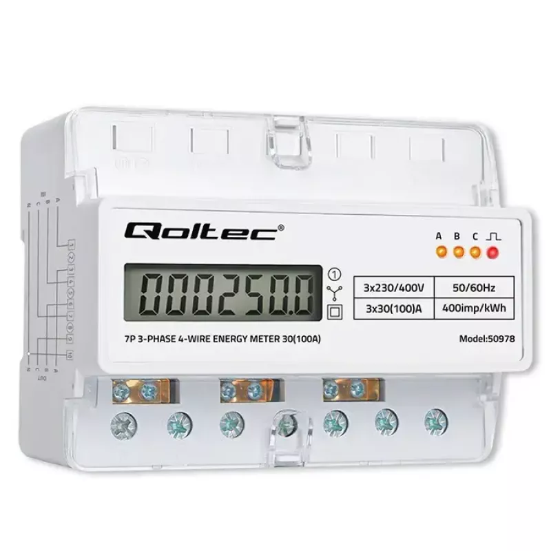 Dreiphasen-Hutschienen-Energiezähler QOLTEC 50978 — 400 V, 100 A