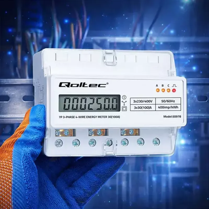 Dreiphasen-Hutschienen-Energiezähler QOLTEC 50978 — 400 V, 100 A
