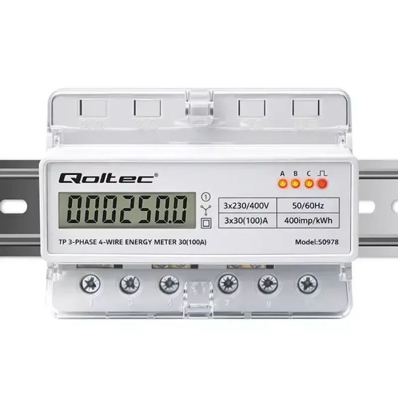 Dreiphasen-Hutschienen-Energiezähler QOLTEC 50978 — 400 V, 100 A