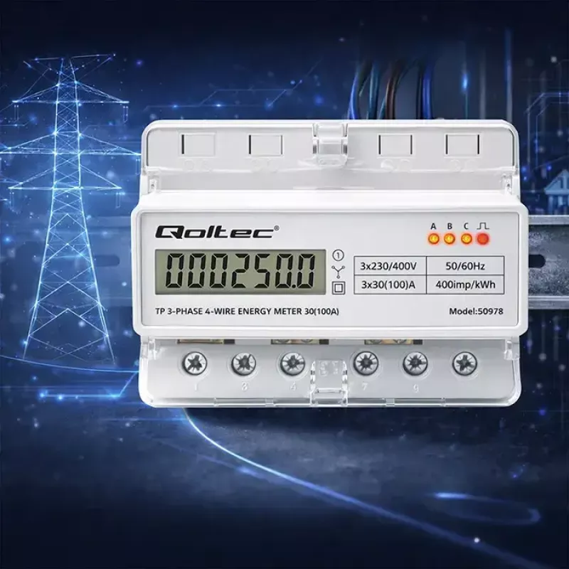 Dreiphasen-Hutschienen-Energiezähler QOLTEC 50978 — 400 V, 100 A