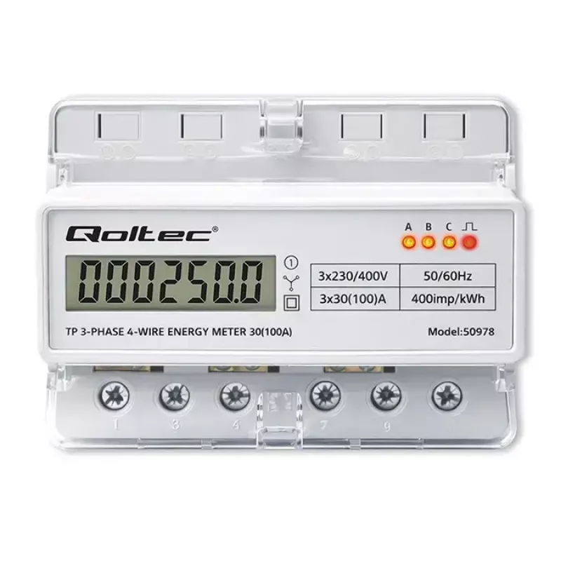 Dreiphasen-Hutschienen-Energiezähler QOLTEC 50978 — 400 V, 100 A