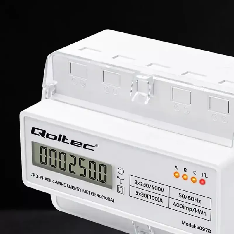 Dreiphasen-Hutschienen-Energiezähler QOLTEC 50978 — 400 V, 100 A