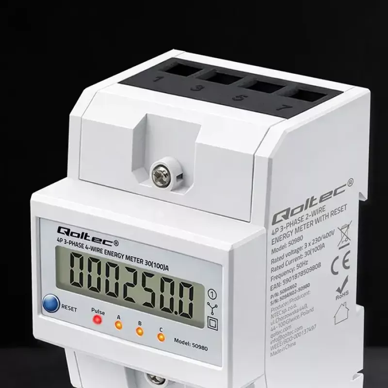 Drehstromzähler QOLTEC 50980 — 400 V, 100 A mit Reset