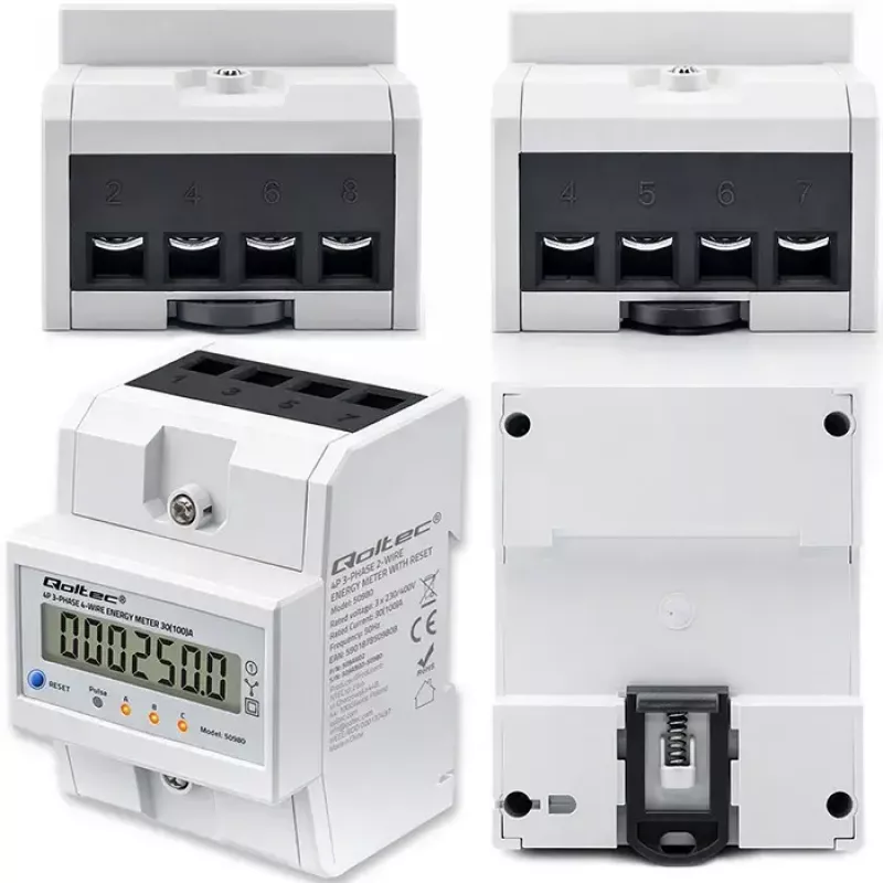 Drehstromzähler QOLTEC 50980 — 400 V, 100 A mit Reset