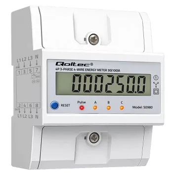 Drehstromzähler QOLTEC 50980 — 400 V, 100 A mit Reset