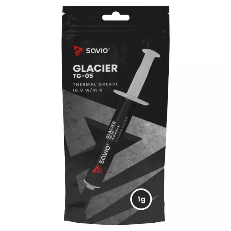 Wärmeleitpaste SAVIO TG-05 1 g — Wärmeleitfähigkeit 18 W/m·K, grau, Dichte 2,6 g/cm³