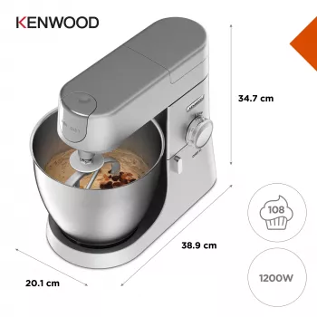 Standmixer Kenwood Chef XL KVL4110S – 1200 W, 6,7 L Edelstahlschüssel, Planetenrührwerk, Mixer, Silber
