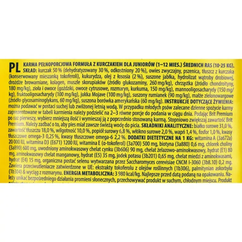 Trockenfutter für Hunde Brit Premium By Nature Junior — Huhn-Formel, 15 kg, Protein 31% Fett 18%