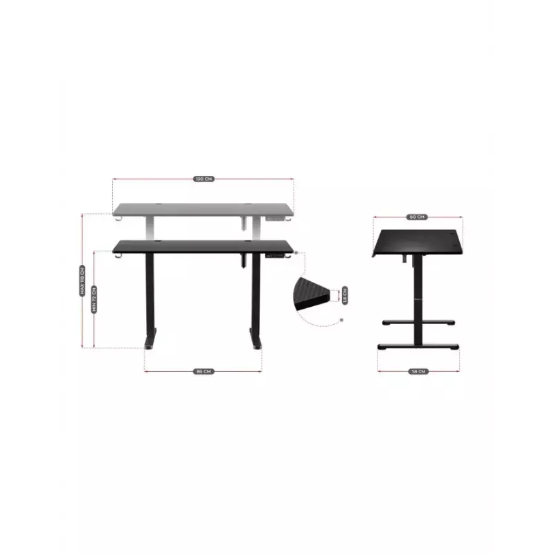 Gerader Gaming-Schreibtisch Huzaro Hero 8.2 Schwarz MDF rechteckig 1200x600 mm, höhenverstellbar 720–1180 mm, 80 kg Tragkraft