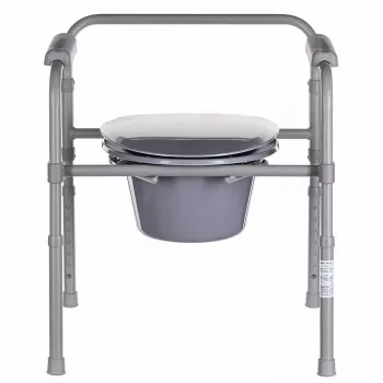 Zusammenklappbarer Toilettenstuhl ANTAR mit Armlehnen, Aufbewahrungsbox, Stahlrahmen, höhenverstellbar 35–50 cm, max. Belastung 120 kg, grau