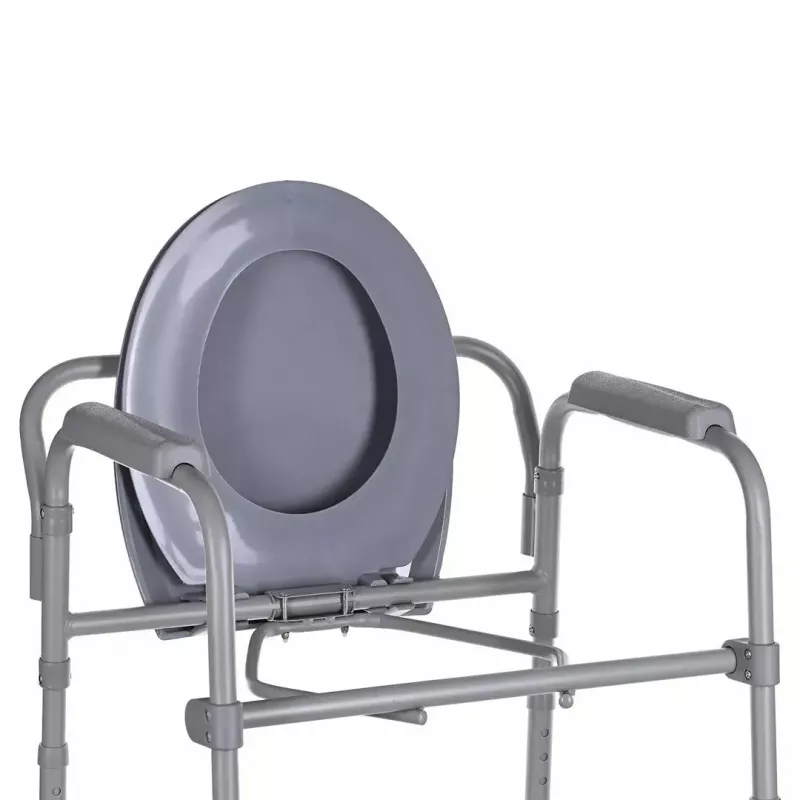 Zusammenklappbarer Toilettenstuhl ANTAR mit Armlehnen, Aufbewahrungsbox, Stahlrahmen, höhenverstellbar 35–50 cm, max. Belastung 120 kg, grau