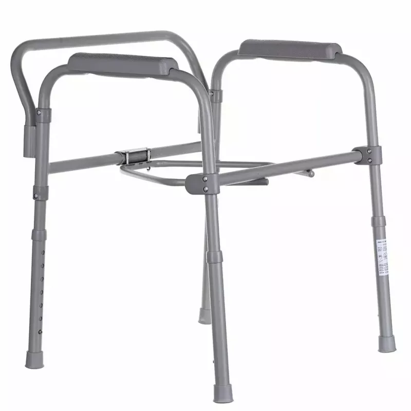 Zusammenklappbarer Toilettenstuhl ANTAR mit Armlehnen, Aufbewahrungsbox, Stahlrahmen, höhenverstellbar 35–50 cm, max. Belastung 120 kg, grau