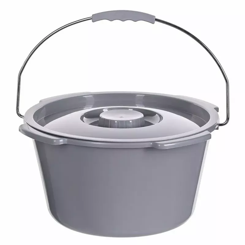 Zusammenklappbarer Toilettenstuhl ANTAR mit Armlehnen, Aufbewahrungsbox, Stahlrahmen, höhenverstellbar 35–50 cm, max. Belastung 120 kg, grau