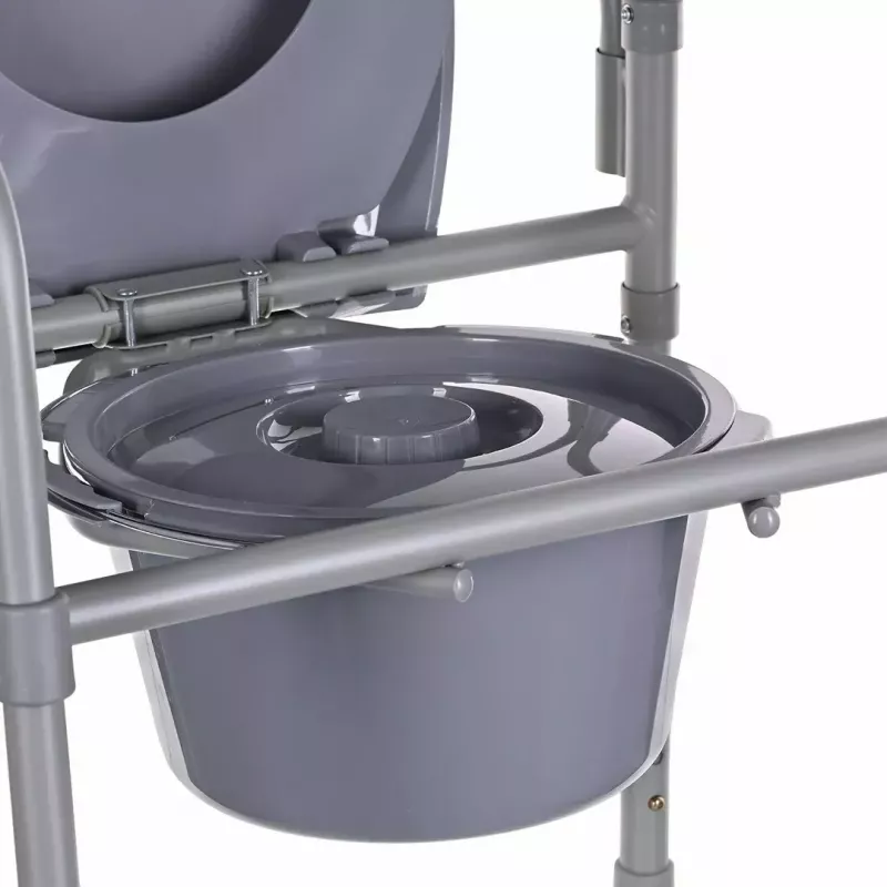 Zusammenklappbarer Toilettenstuhl ANTAR mit Armlehnen, Aufbewahrungsbox, Stahlrahmen, höhenverstellbar 35–50 cm, max. Belastung 120 kg, grau