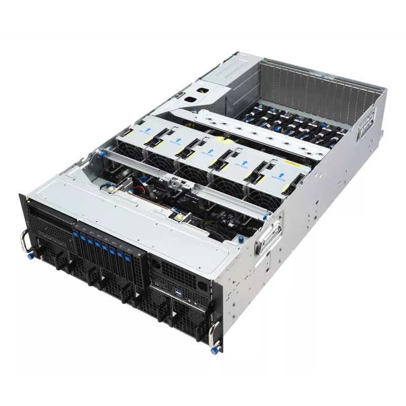 Rack-Server ASUS ESC8000A-E13 (4U) Silber – LGA 6096, AMD EPYC, DDR5, bis zu 3 TB, 24 DIMM, 2× CPU, 3200 W PSU