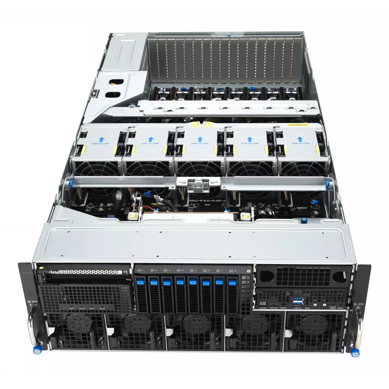 Rack-Server ASUS ESC8000A-E13 (4U) Silber – LGA 6096, AMD EPYC, DDR5, bis zu 3 TB, 24 DIMM, 2× CPU, 3200 W PSU