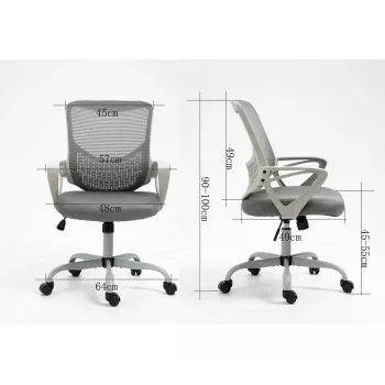 Bürodrehstuhl ActiveJet YK507 – gepolsterte Sitzfläche, Mesh-Rückenlehne, Stoffpolsterung grau, Höhe 90–100 cm, Rückenlehnenbreite 45 cm
