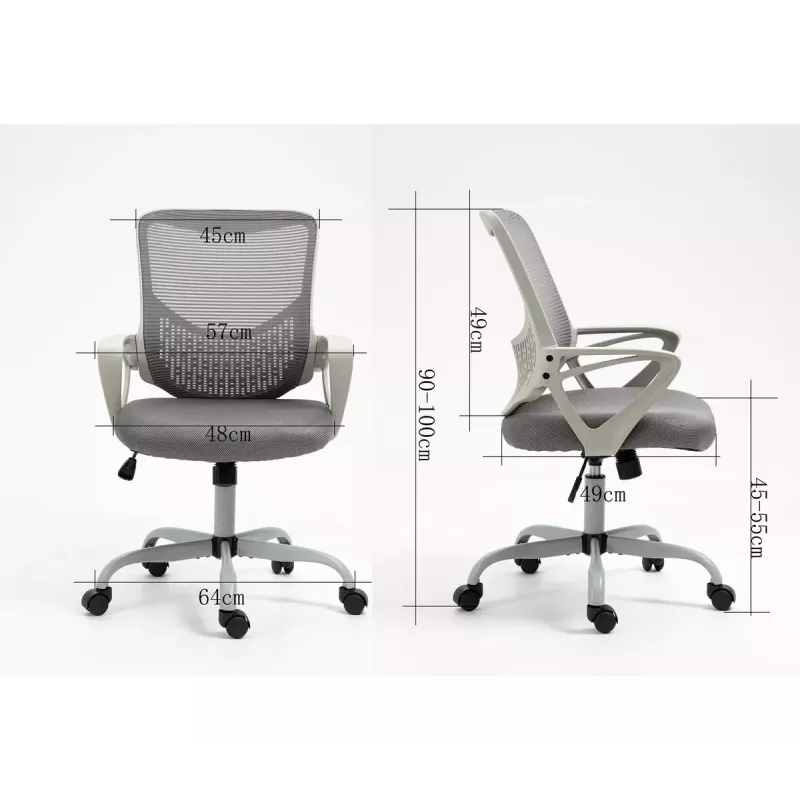 Bürodrehstuhl ActiveJet YK507 – gepolsterte Sitzfläche, Mesh-Rückenlehne, Stoffpolsterung grau, Höhe 90–100 cm, Rückenlehnenbreite 45 cm