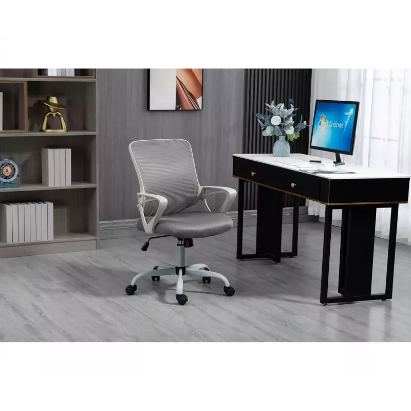 Bürodrehstuhl ActiveJet YK507 – gepolsterte Sitzfläche, Mesh-Rückenlehne, Stoffpolsterung grau, Höhe 90–100 cm, Rückenlehnenbreite 45 cm