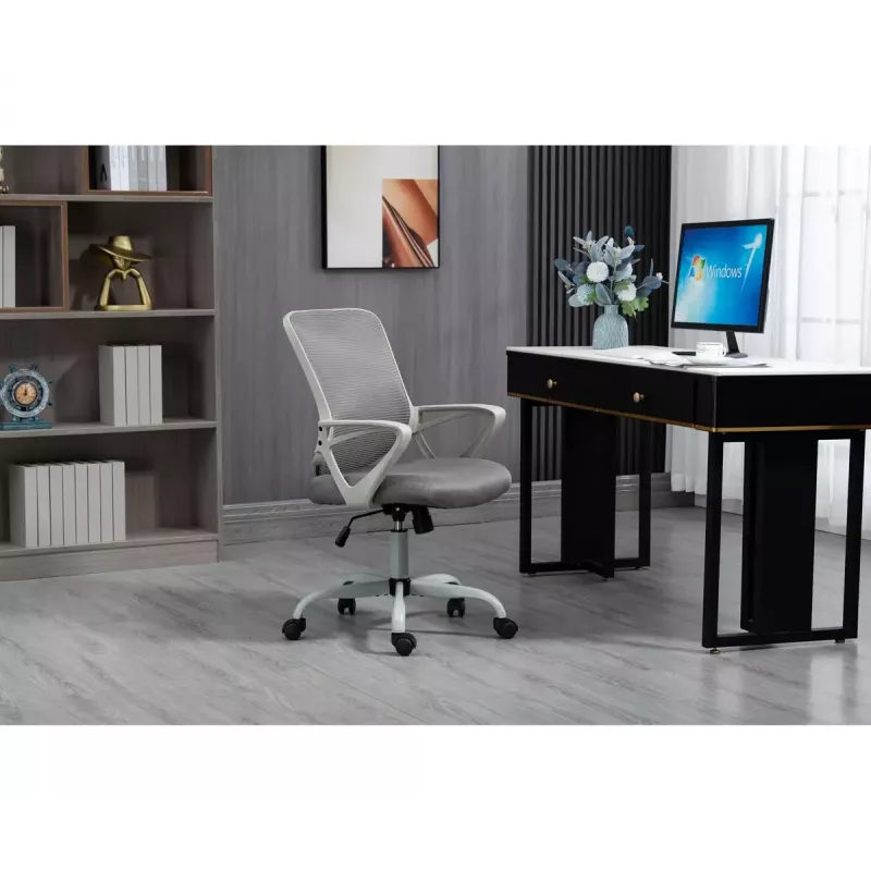 Bürodrehstuhl ActiveJet YK507 – gepolsterte Sitzfläche, Mesh-Rückenlehne, Stoffpolsterung grau, Höhe 90–100 cm, Rückenlehnenbreite 45 cm